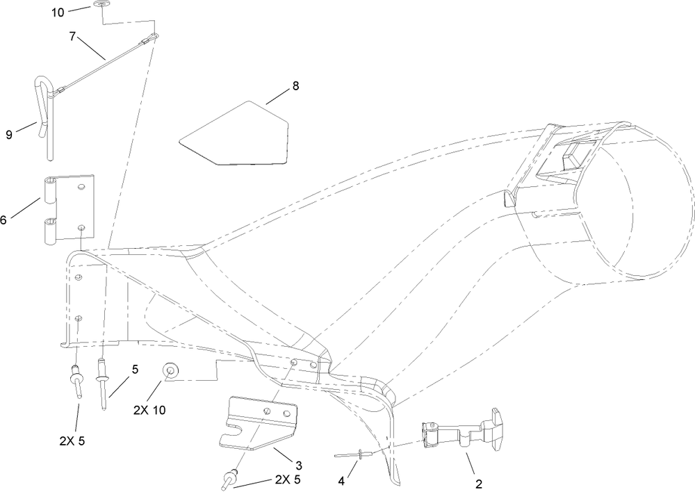 42 Inch Bagger Chute Assembly No. 110-6500 Diagram and Parts List for 79214 316000001 - 316999999 Toro Lawn Tractor