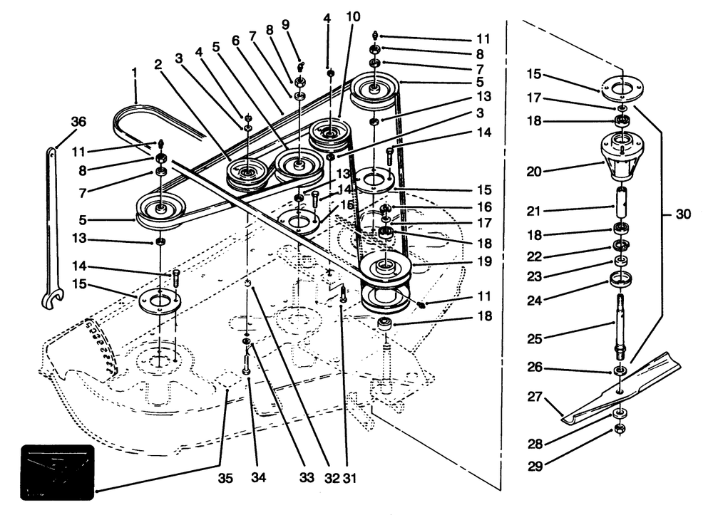 Pulley Assembly Diagram and Parts List for 78415 690001 - 699999 Toro Lawn Mower