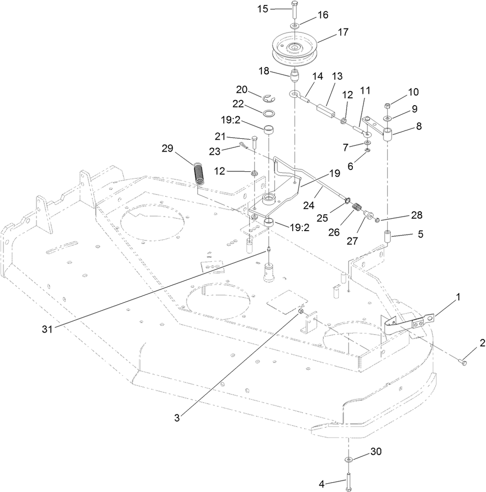 Idler Assembly Diagram and Parts List for 39638 405700000-410299999 Toro Lawn Mower
