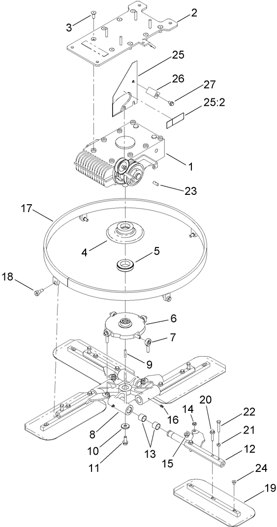 36 Inch Rotating Ring, Blade And Gearbox Assembly Diagram and Parts List for 68049 400000000 - 401999999 Toro Cement Mixer