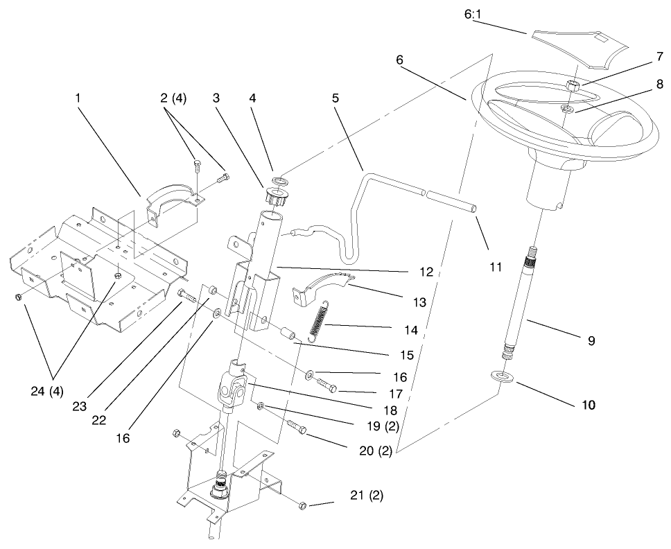 Steering Wheel And Tilt Diagram and Parts List for 72102 7900001 - 7999999 Toro Lawn Tractor