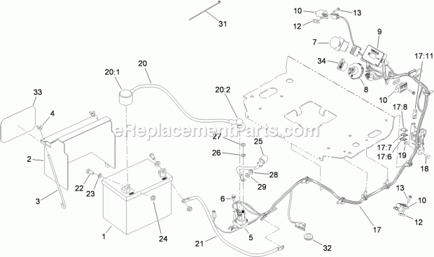 Electrical Assembly Diagram and Parts List for 74551 310000001-310999999 Toro Lawn Mower