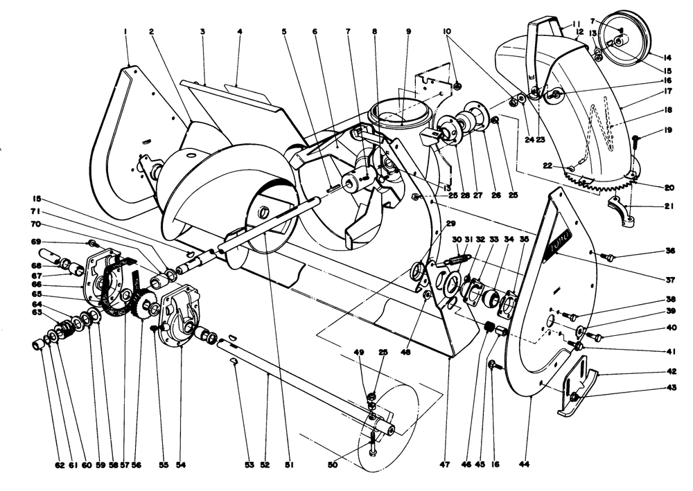 Auger Assembly Diagram and Parts List for 38040 8000001 - 8999999 Toro Snow Blower