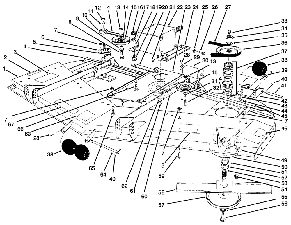 Deck, Gear Box And Spindle Assembly Diagram and Parts List for 30662 590001 - 599999 Toro Lawn Mower