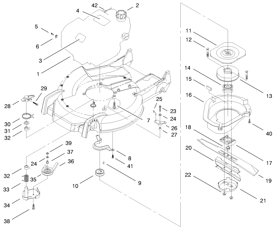 Engine & Blade Assembly Diagram and Parts List for 20487 8900001 - 8999999 Toro Lawn Mower