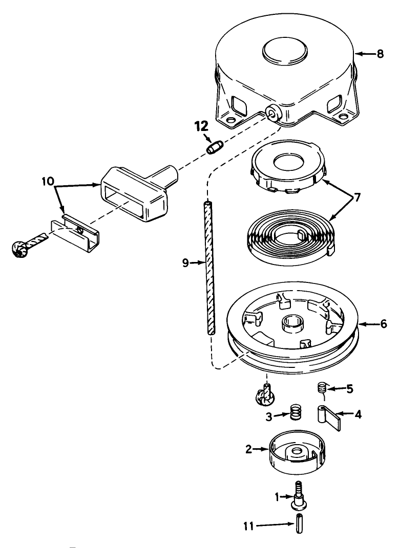 Rewind Starter No. 590420a (Used On Units With Serial No. 7000001-7004102) Diagram and Parts List for 20588 7000001 - 7999999 Toro Lawn Mower