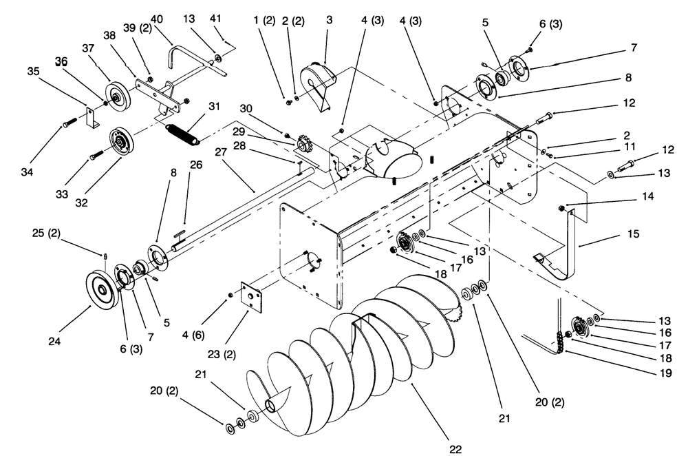 Auger Diagram and Parts List for 79360 6900001 - 6999999 Toro Lawn Tractor
