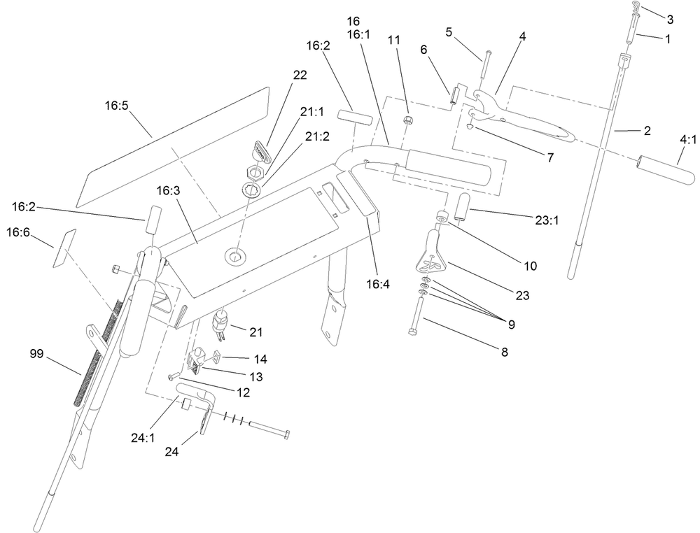 Handle Assembly Diagram and Parts List for 39638 400000000-404324999 Toro Lawn Mower