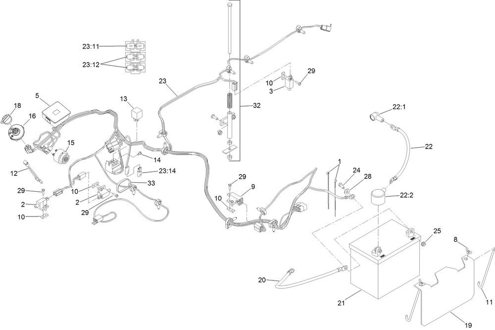 Electrical System Assembly Diagram and Parts List for 74313 402090000-403319680 Toro Lawn Tractor