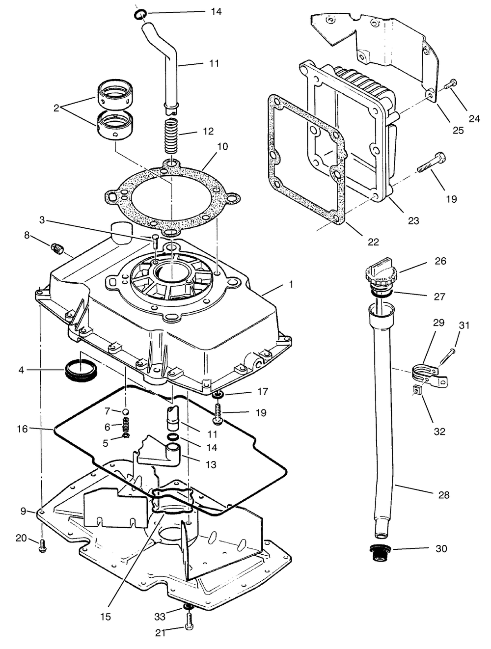 Oil Base & Fill Tube Assembly Diagram and Parts List for 74101 690001 - 699999 Toro Lawn Tractor