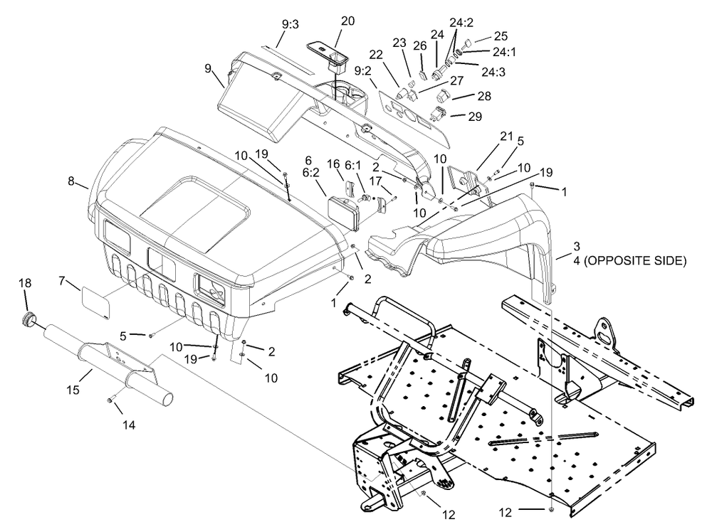 Hood And Fender Assembly Diagram and Parts List for 12004 230000001 - 230999999 Toro Lawn Tractor