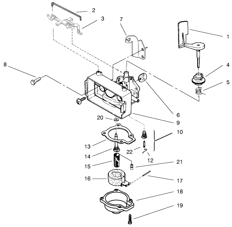 Carburetor Assembly Diagram and Parts List for 20708 7900001 - 7999999 Toro Lawn Mower