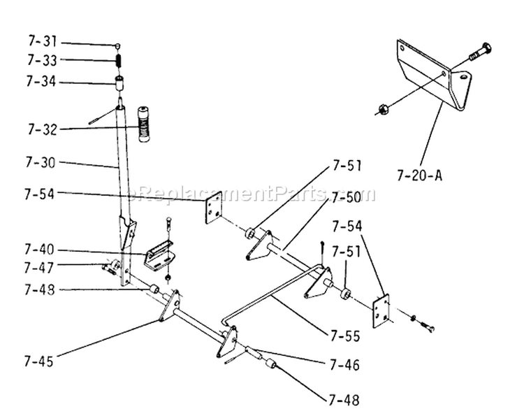 7.000 Hitch And Lift Linkage Diagram and Parts List for 2-0210 1971 Toro Lawn Tractor