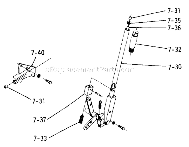 7.030 Manual Lift Linkage Diagram and Parts List for 2-4300 1974 Toro Lawn Tractor