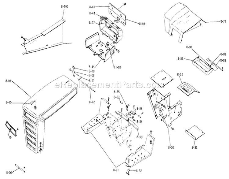 8.000 Sheet Metal And Covers Diagram and Parts List for 2-4300 1974 Toro Lawn Tractor