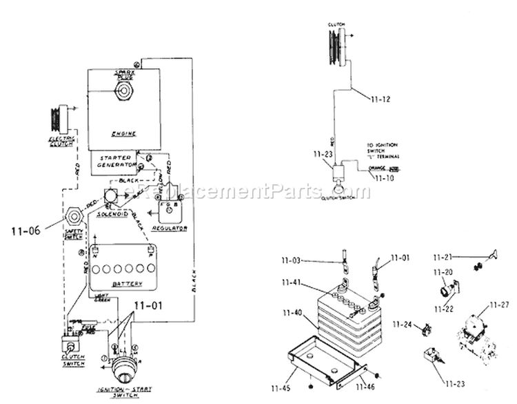 11.000 Electrical System Diagram and Parts List for 2-4300 1974 Toro Lawn Tractor