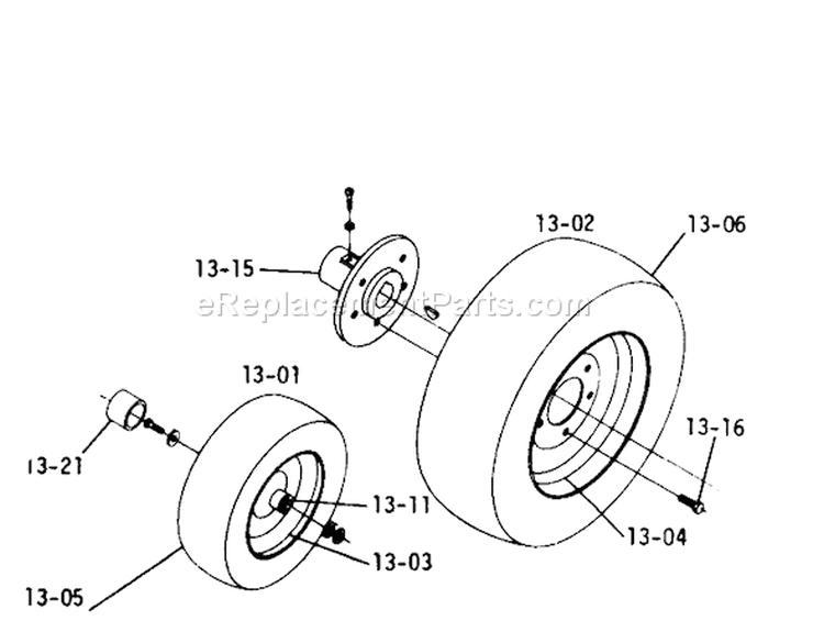 13.000 Wheels And Tires Diagram and Parts List for 2-4300 1974 Toro Lawn Tractor