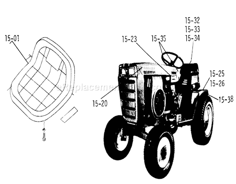 15.000 Seats Decals, Misc. Trim Diagram and Parts List for 2-4300 1974 Toro Lawn Tractor
