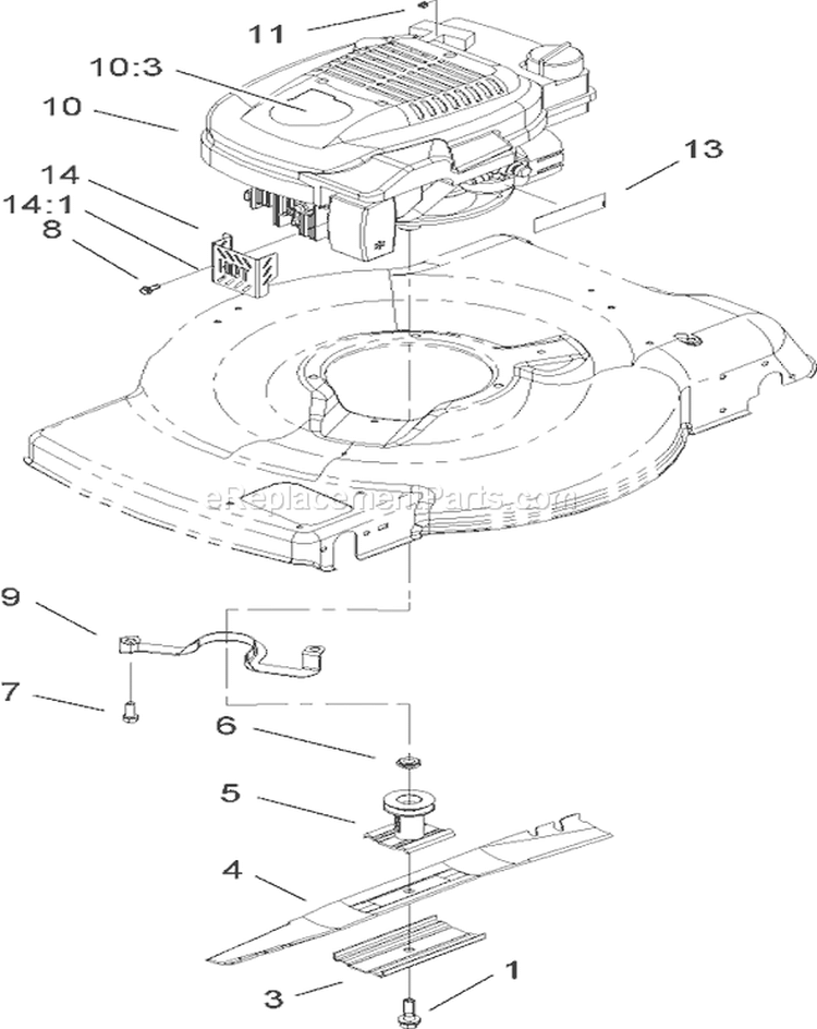 Engine and Blade Assembly Diagram and Parts List for 20003 260000001-260999999 - 2006 Toro Lawn Mower