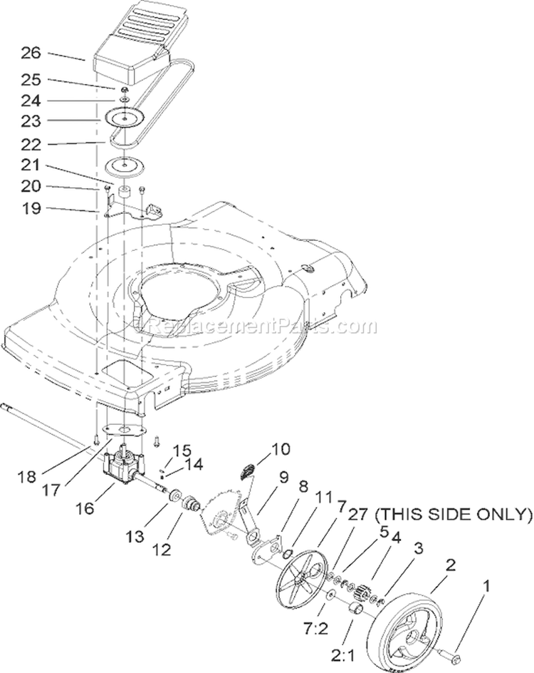 Front Axle and Transmission Assembly Diagram and Parts List for 20003 260000001-260999999 - 2006 Toro Lawn Mower