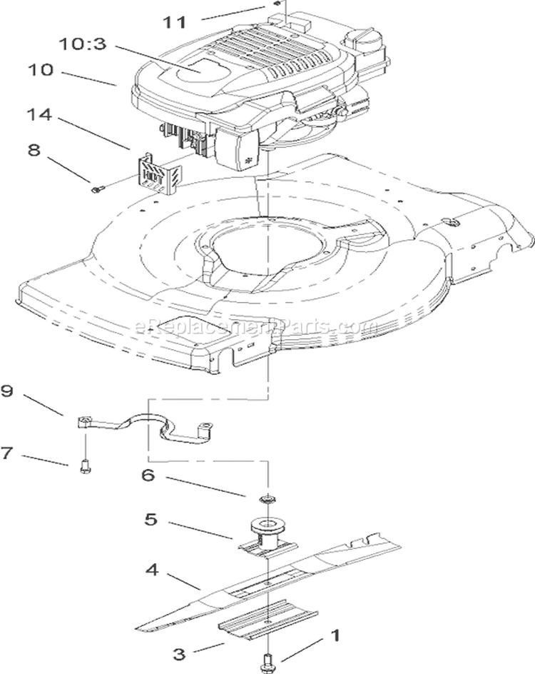 Engine and Blade Assembly Diagram and Parts List for 20005 260000001-260999999 - 2006 Toro Lawn Mower
