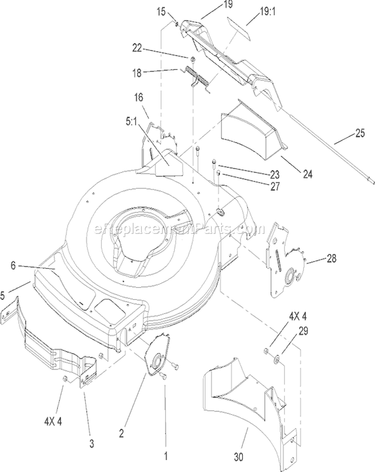 Deck, Side Chute and Rear Door Assembly Diagram and Parts List for 20007 240000001-240999999 - 2004 Toro Lawn Mower