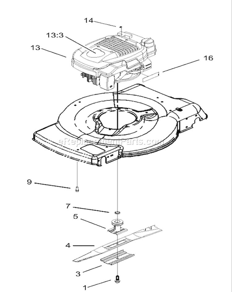 Engine and Blade Assembly Diagram and Parts List for 20008 230000001-230999999 - 2003 Toro Lawn Mower