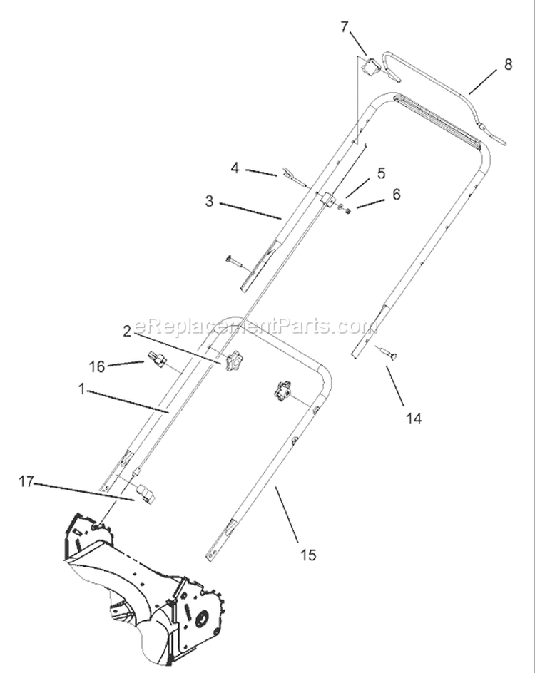 Handle and Control Assembly Diagram and Parts List for 20008 230000001-230999999 - 2003 Toro Lawn Mower