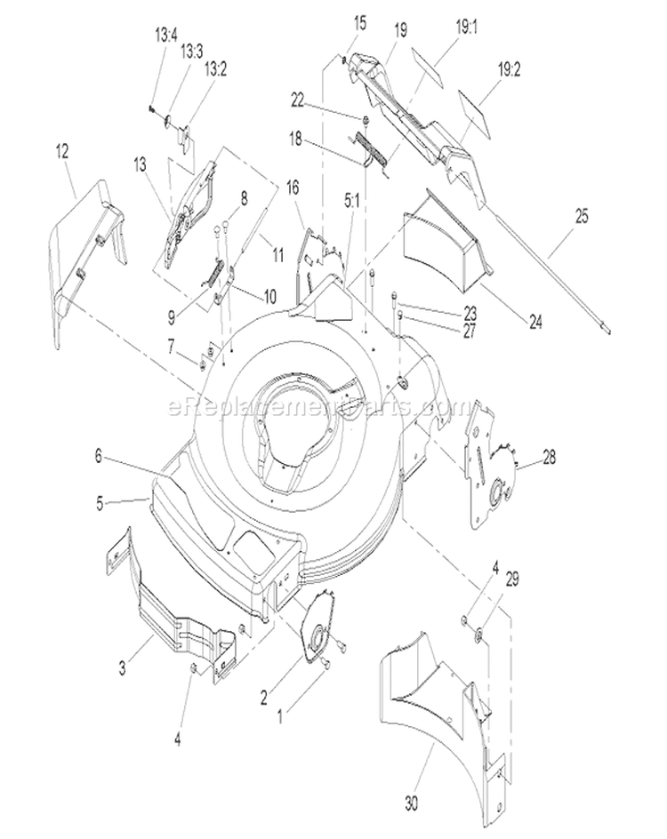 Housing Assembly Diagram and Parts List for 20009 250000001-250999999 - 2005 Toro Lawn Mower