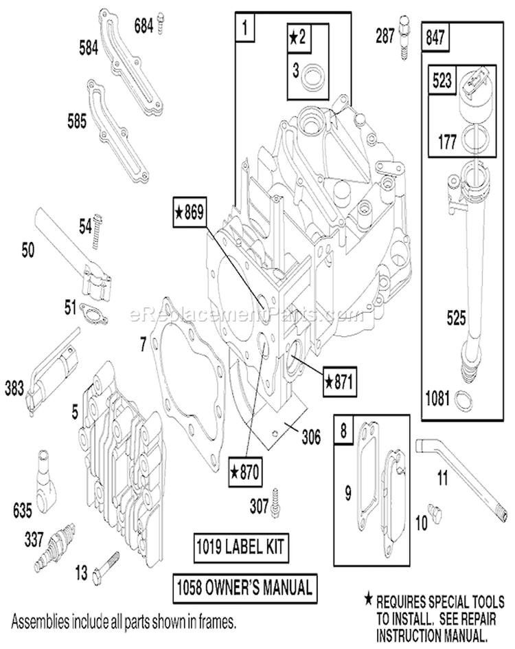 Engine Diagram and Parts List for 20010 9900001-9999999 - 1999 Toro Lawn Mower
