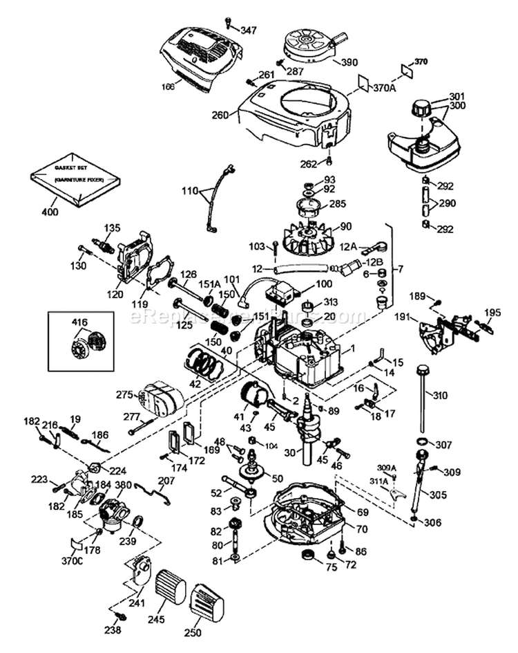 Engine Diagram and Parts List for 20012 240000001-240999999 - 2004 Toro Lawn Mower