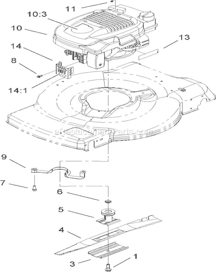 Engine and Blade Assembly Diagram and Parts List for 20012 260000001-260999999 - 2006 Toro Lawn Mower