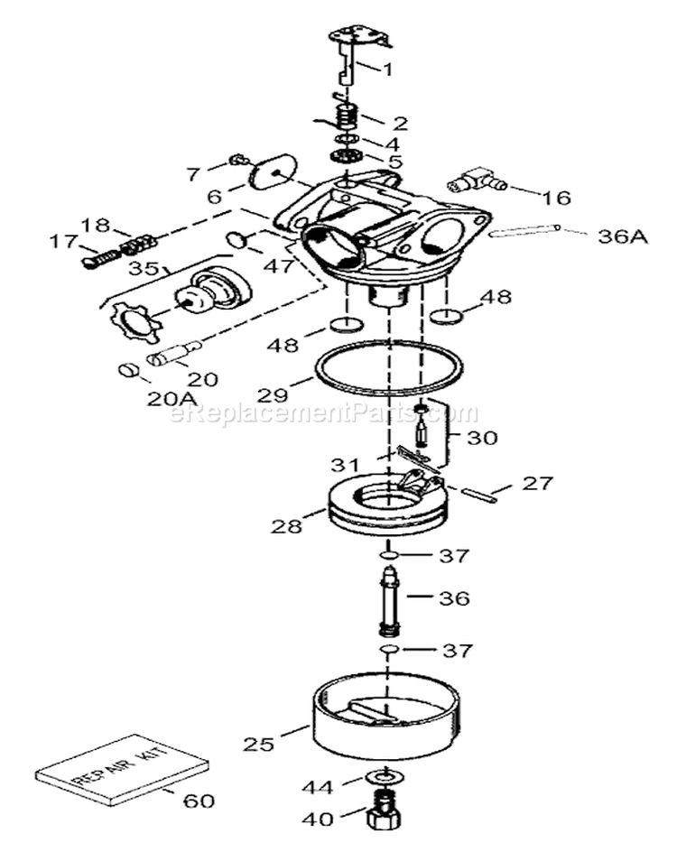 Carburetor Diagram and Parts List for 20016 220000001-220300000 - 2002 Toro Lawn Mower