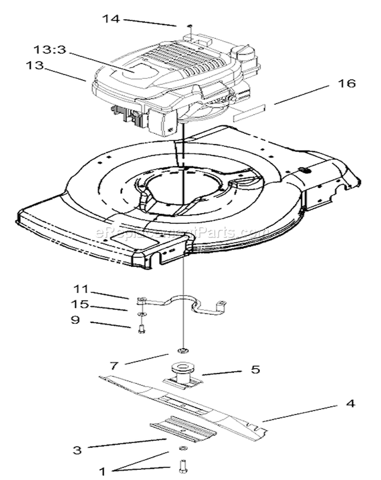 Engine and Blade Assembly Diagram and Parts List for 20016 220000001-220300000 - 2002 Toro Lawn Mower