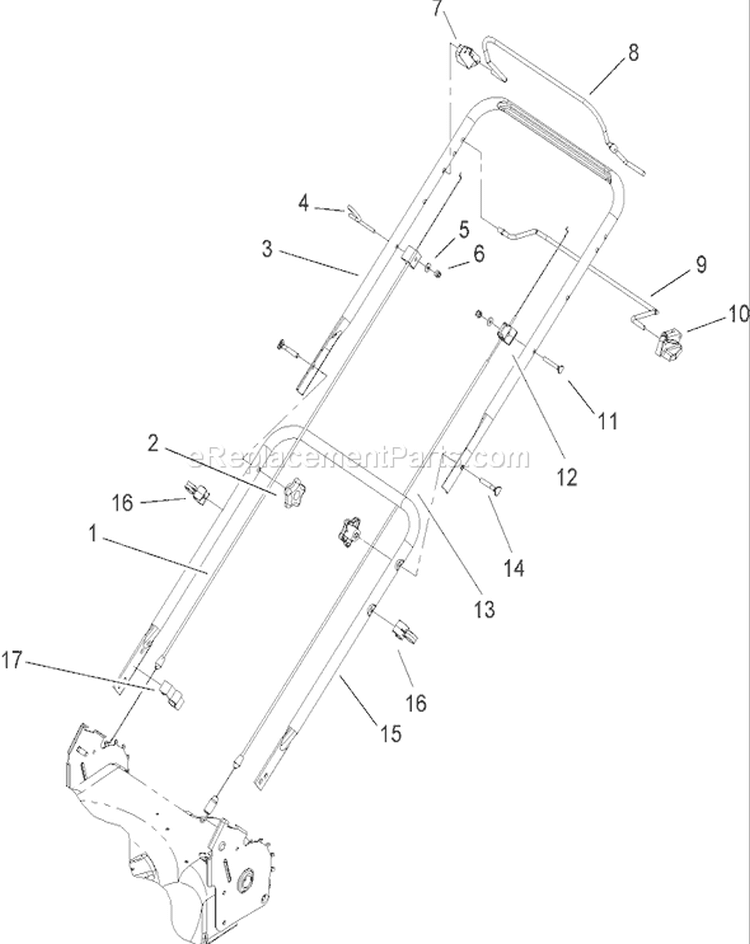 2 Bail HP Handle Assembly Diagram and Parts List for 20016 240000001-240999999 - 2004 Toro Lawn Mower