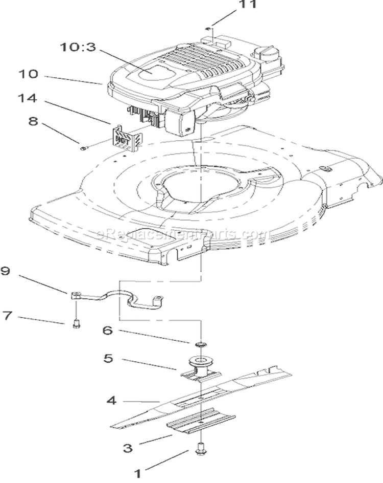 Engine and Blade Assembly Diagram and Parts List for 20005 250000001-250999999 - 2005 Toro Lawn Mower