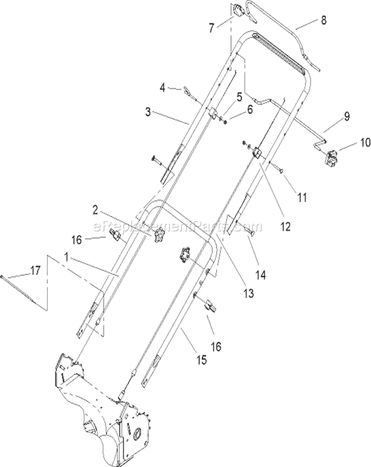 HP-2 Bail Handle Assembly Diagram and Parts List for 20016 250000001-250999999 - 2005 Toro Lawn Mower