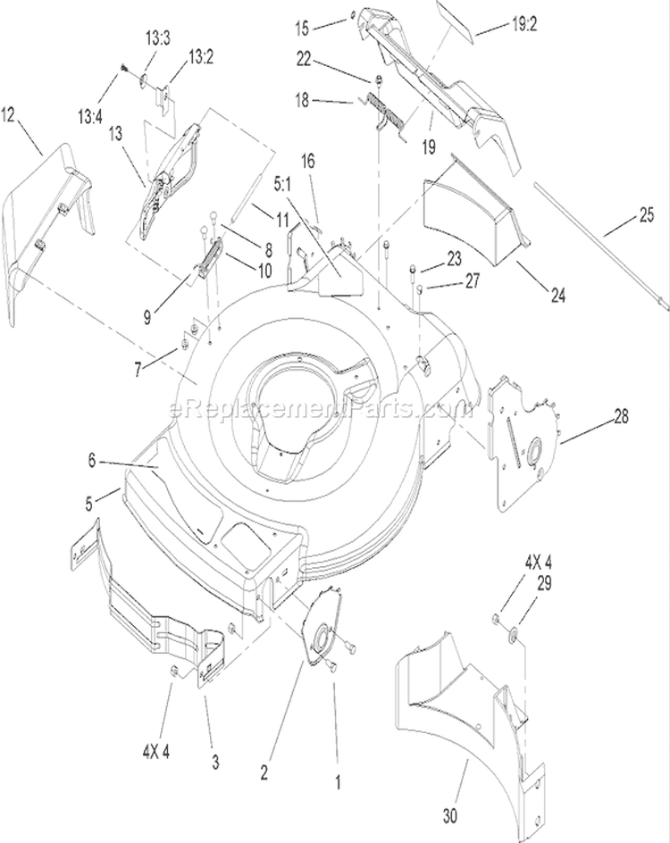Deck, Side Chute and Rear Door Assembly Diagram and Parts List for 20016 260000001-260999999 - 2006 Toro Lawn Mower