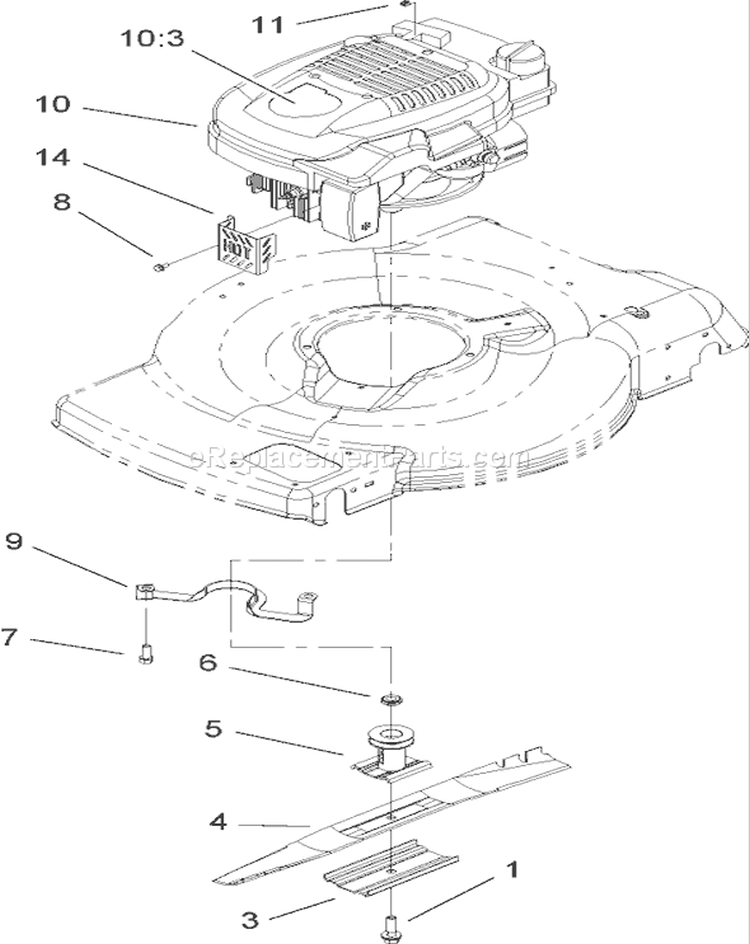 Engine and Blade Assembly Diagram and Parts List for 20016 260000001-260999999 - 2006 Toro Lawn Mower