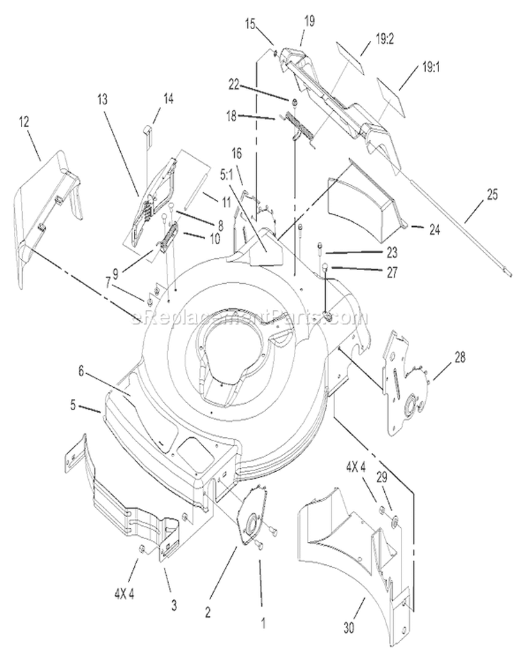 Housing Assembly Diagram and Parts List for 20017 220000001-220300000 - 2002 Toro Lawn Mower