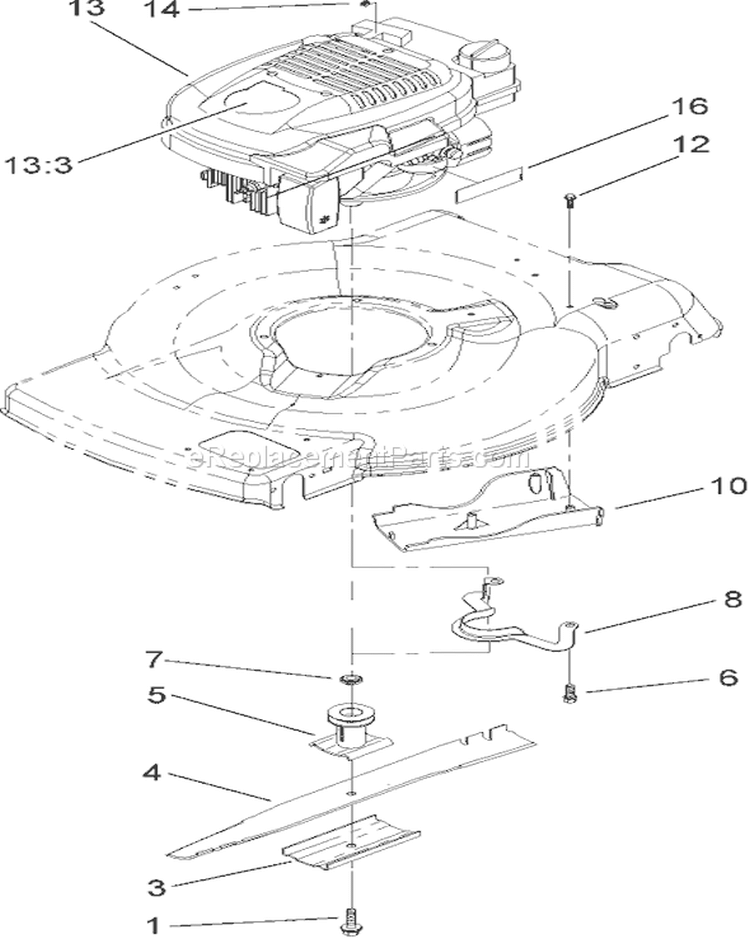 Engine and Blade Assembly Diagram and Parts List for 20017 230000001-230999999 - 2003 Toro Lawn Mower