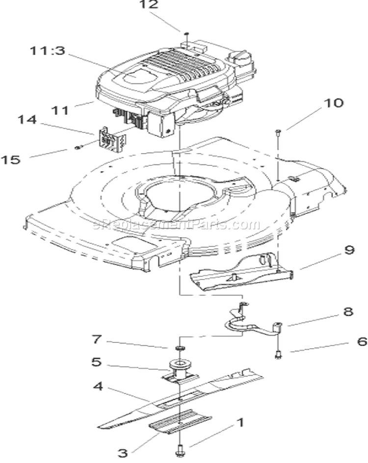 Engine and Blade Assembly Diagram and Parts List for 20017 250000001-250999999 - 2005 Toro Lawn Mower