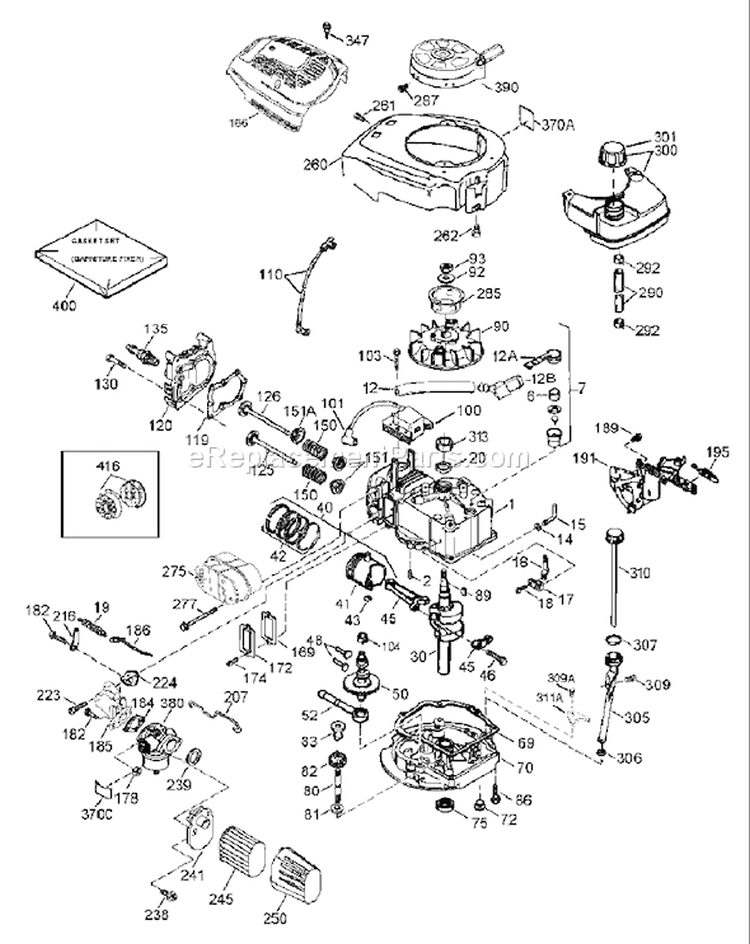 Engine Diagram and Parts List for 20017 250000001-250999999 - 2005 Toro Lawn Mower