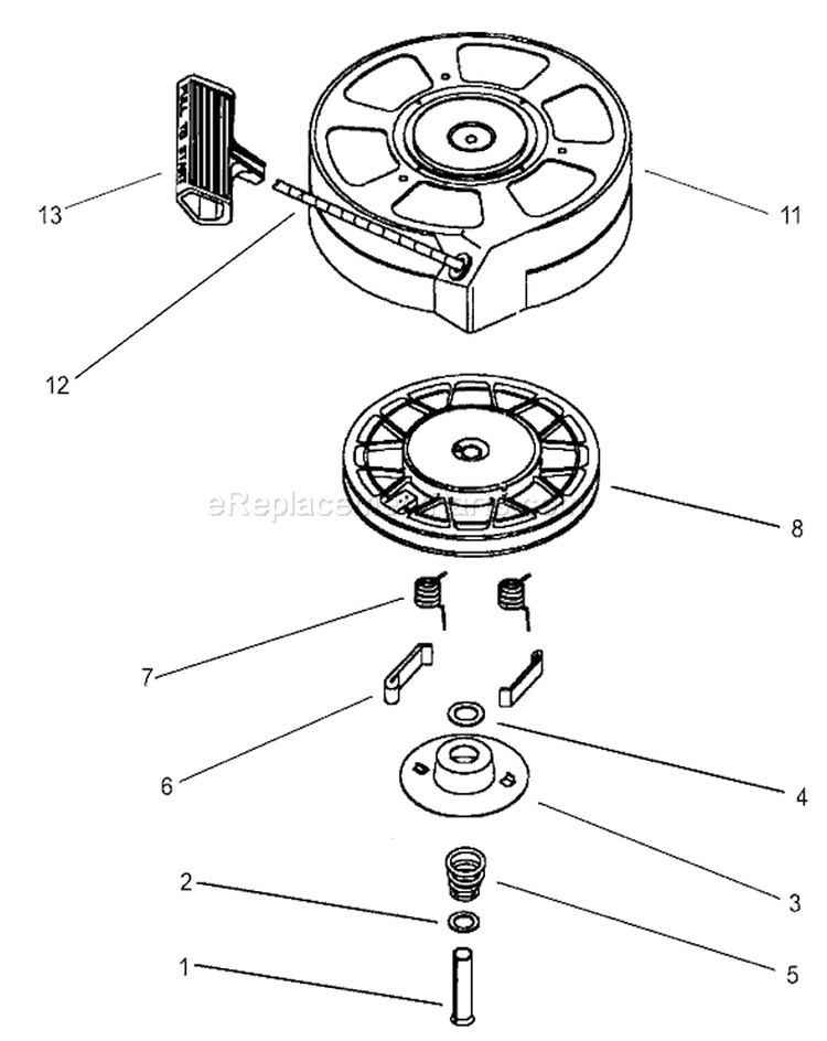 Recoil Starter Assembly Diagram and Parts List for 20016 230000001-230999999 - 2003 Toro Lawn Mower