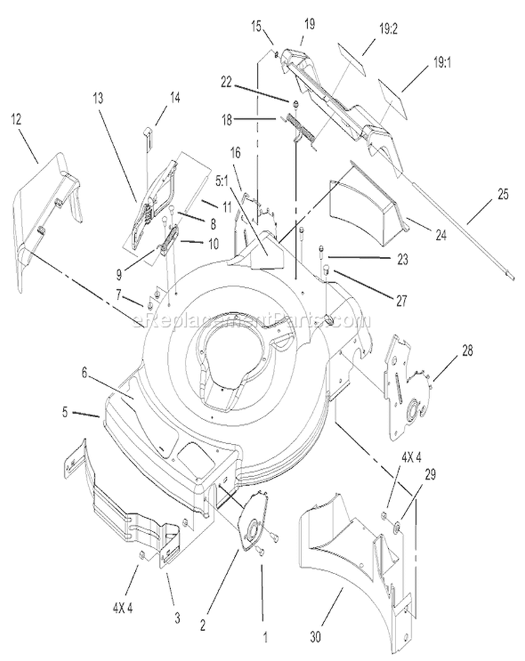 Deck, Side Chute and Rear Door Assembly Diagram and Parts List for 20016 230000001-230999999 - 2003 Toro Lawn Mower