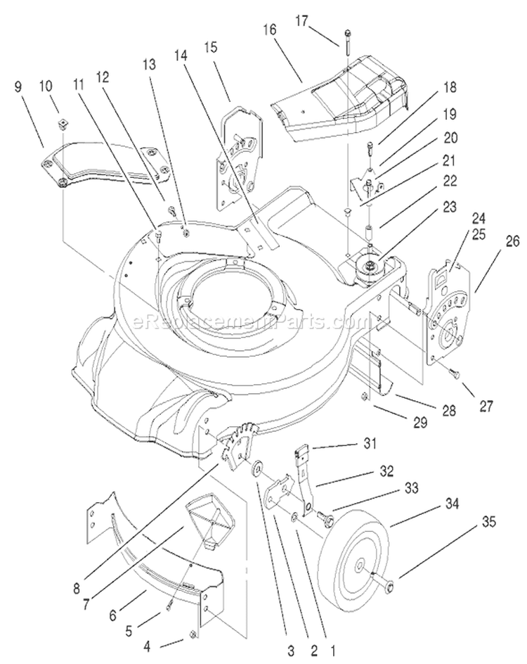 Housing & Handle Bracket Assembly Diagram and Parts List for 20020 210000001-210999999 - 2001 Toro Lawn Mower