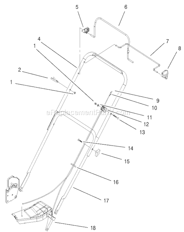 Handle and Controls Diagram and Parts List for 20020 9900001-9999999 - 1999 Toro Lawn Mower
