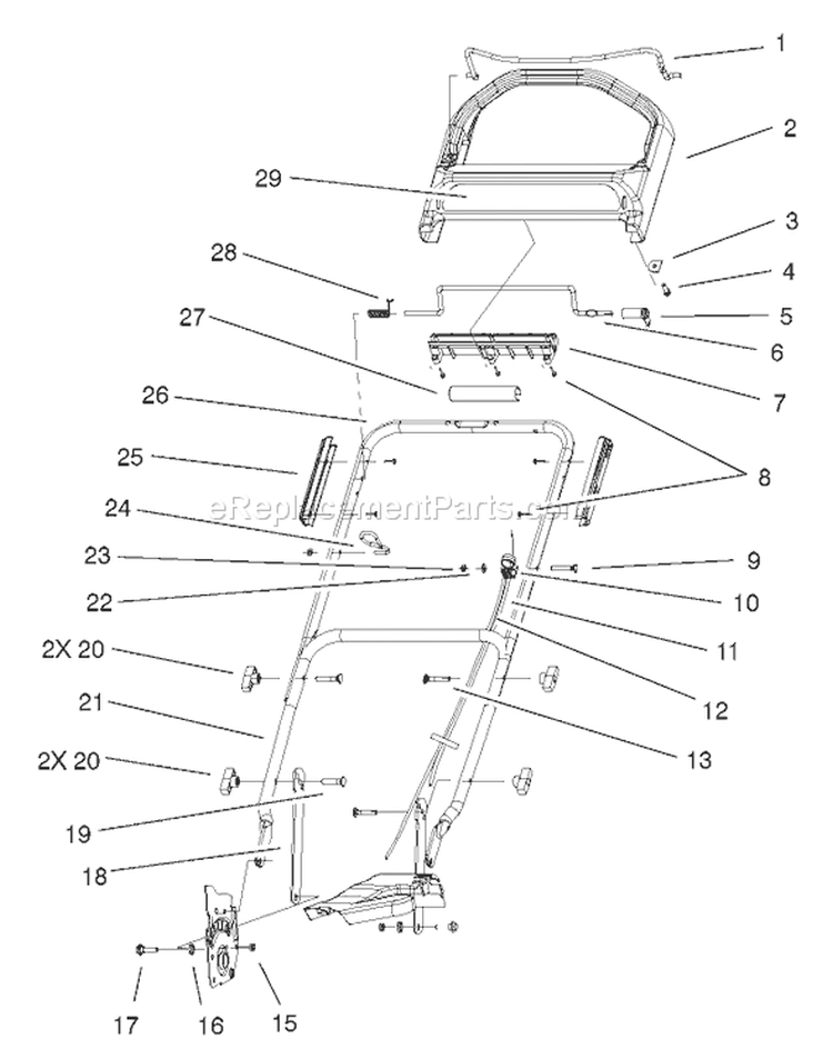 Handle Assembly Diagram and Parts List for 20023 210000001-210999999 - 2001 Toro Lawn Mower