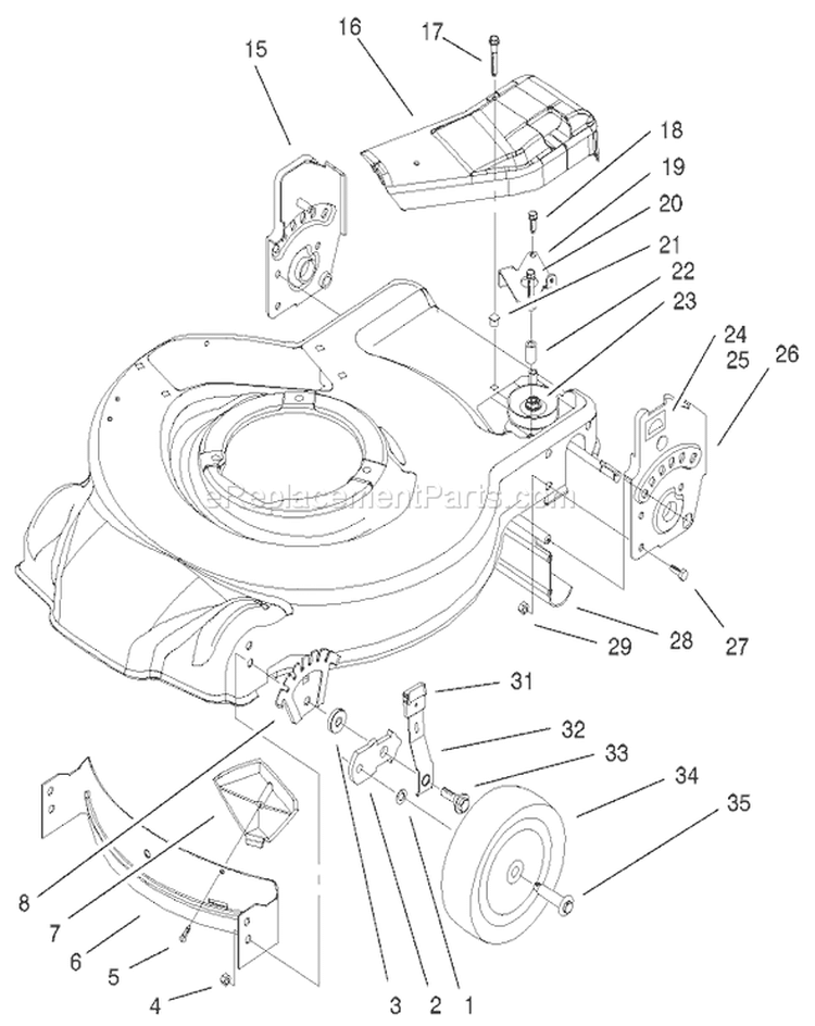 Housing & Bracket Assembly Diagram and Parts List for 20025 210000001-210999999 - 2001 Toro Lawn Mower