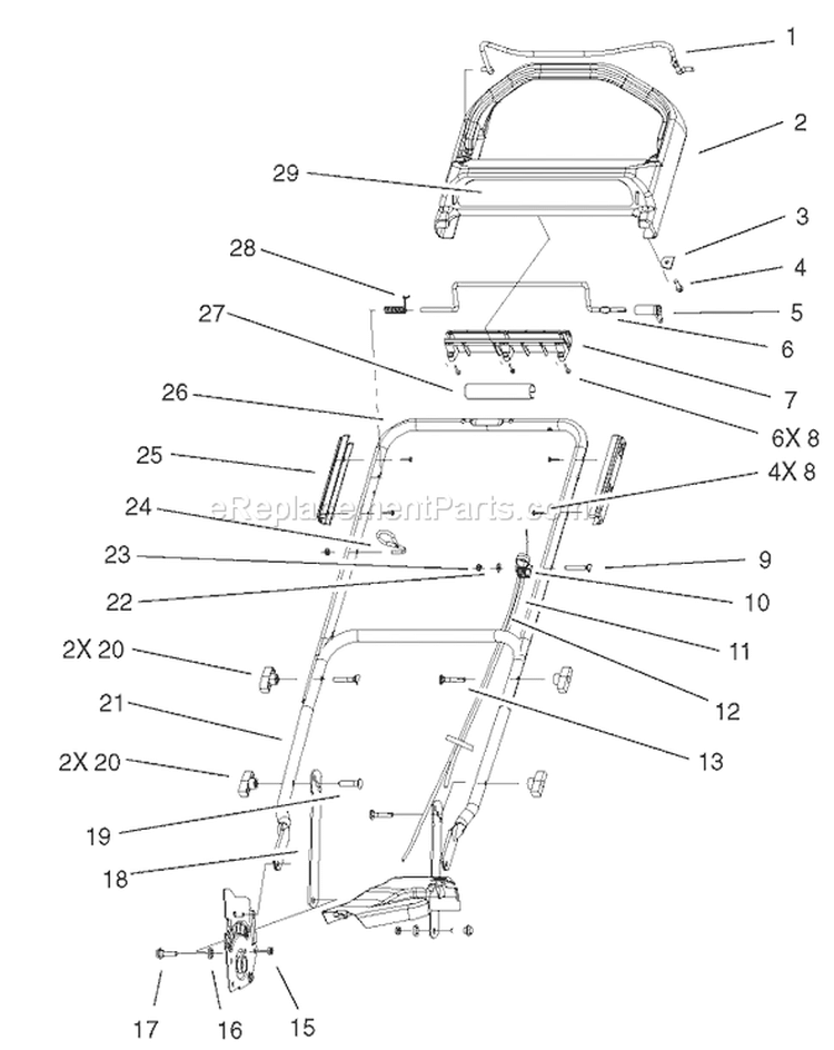Handle Assembly Diagram and Parts List for 20027 210000001-210999999 - 2001 Toro Lawn Mower